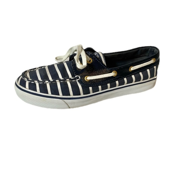 Sperry Striped Navy Blue & White Boat Shoes - Picture 3 of 6